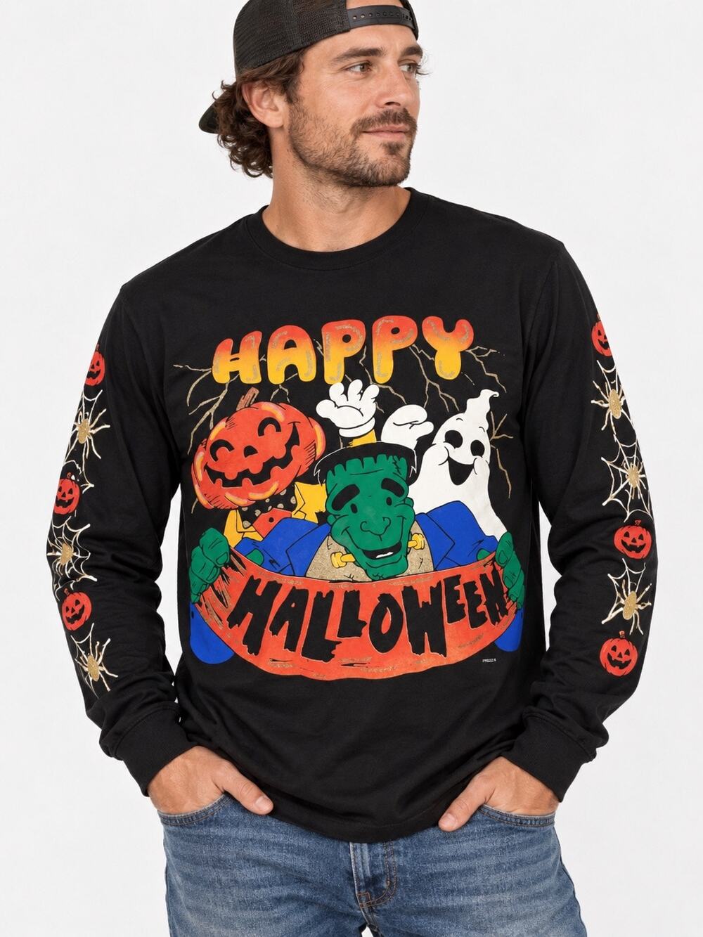 Vintage 90s Freeze Happy Halloween novelty print long sleeve t-shirt Rare